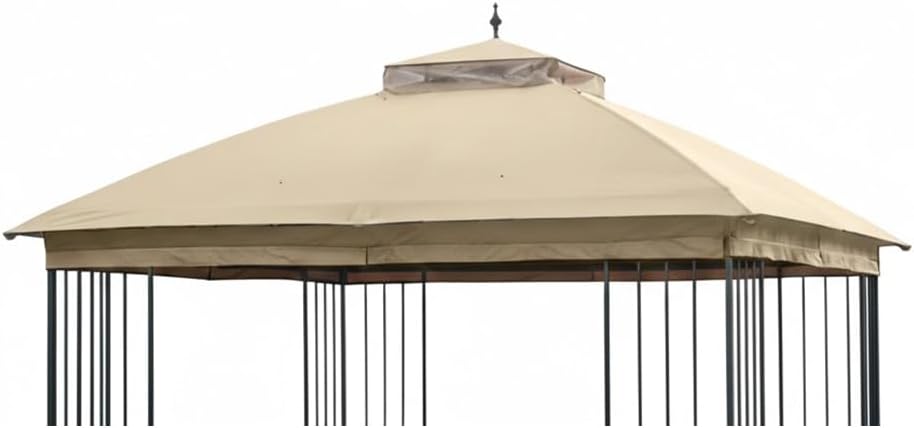 Garden Winds Reinforced RipLock 350 Replacement Canopy Top Cover Compatible with Garden Treasures Steel Finial 10' x 10' Gazebo Models L-GZ038PST-F and A101000500 - Beige