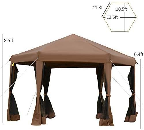 Outsunny 13' x 11' Hexagonal Pop Up Gazebo, Heavy Duty Outdoor Canopy Tent with 6 Mesh Sidewall Netting, 3-Level Adjustable Height and Strong Steel Frame, Gray