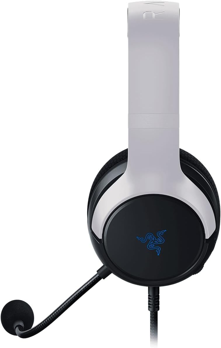 Razer Kaira X Wired Gaming Headset for PS5, PS4, Mac PC, Mobile - White and Black Bundle Including: Headphone Holder, Headphone Cleaner, Cable Ties, Fiber Cloth
