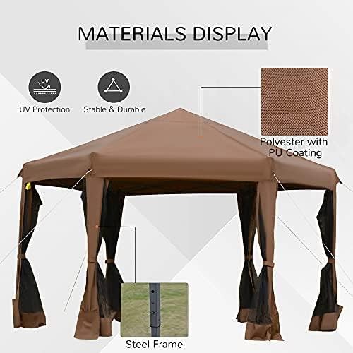 Outsunny 13' x 11' Hexagonal Pop Up Gazebo, Heavy Duty Outdoor Canopy Tent with 6 Mesh Sidewall Netting, 3-Level Adjustable Height and Strong Steel Frame, Gray