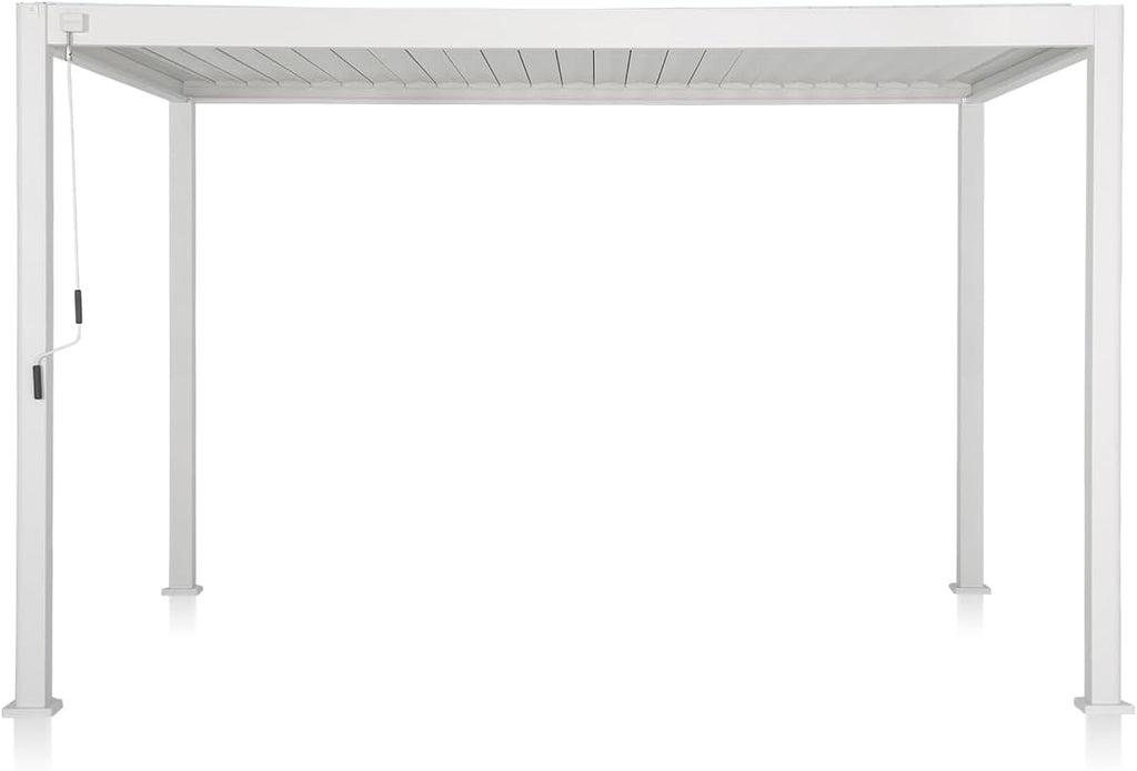 Mirador 111S Round Louvered Pergola Gazebo, 10Ft x 13Ft, Full Aluminum Frame, Adjustable Roof, Outdoor, Durable, White