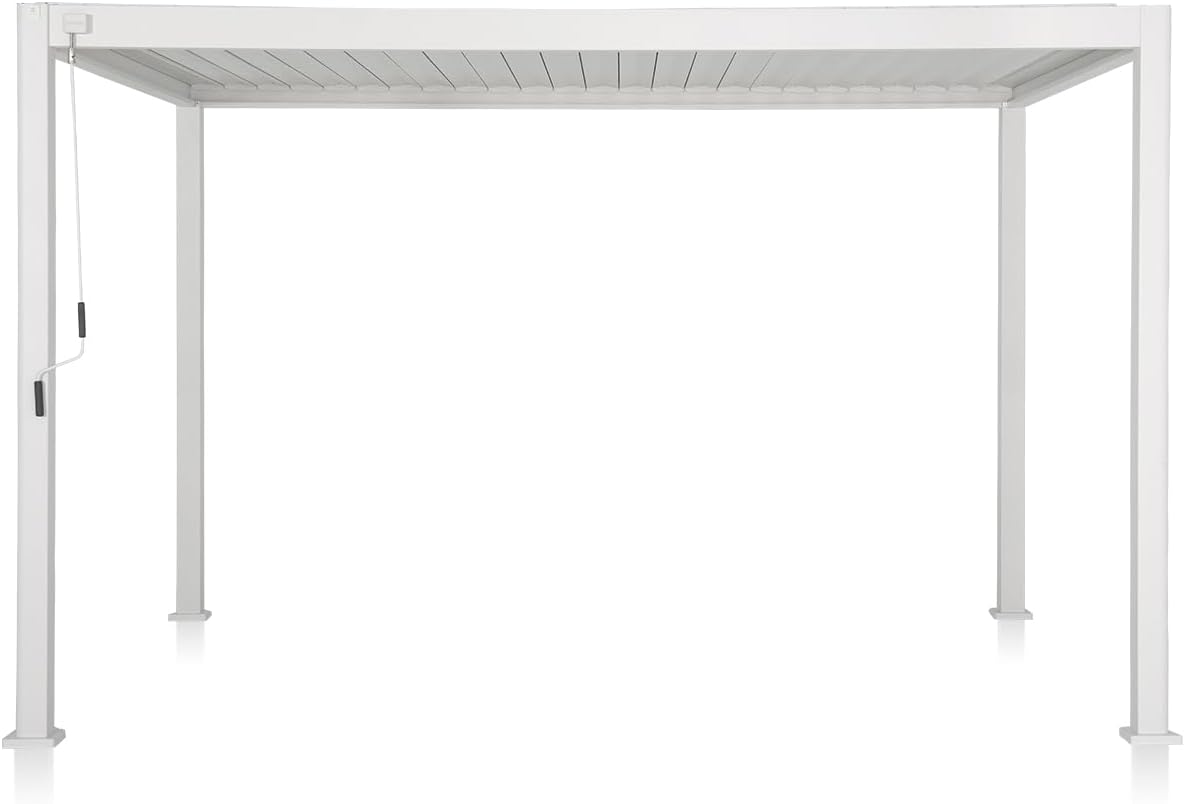 Mirador 111S Round Louvered Pergola Gazebo, 10Ft x 13Ft, Full Aluminum Frame, Adjustable Roof, Outdoor, Durable, White