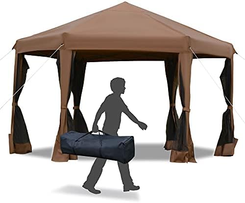 Outsunny 13' x 11' Hexagonal Pop Up Gazebo, Heavy Duty Outdoor Canopy Tent with 6 Mesh Sidewall Netting, 3-Level Adjustable Height and Strong Steel Frame, Gray