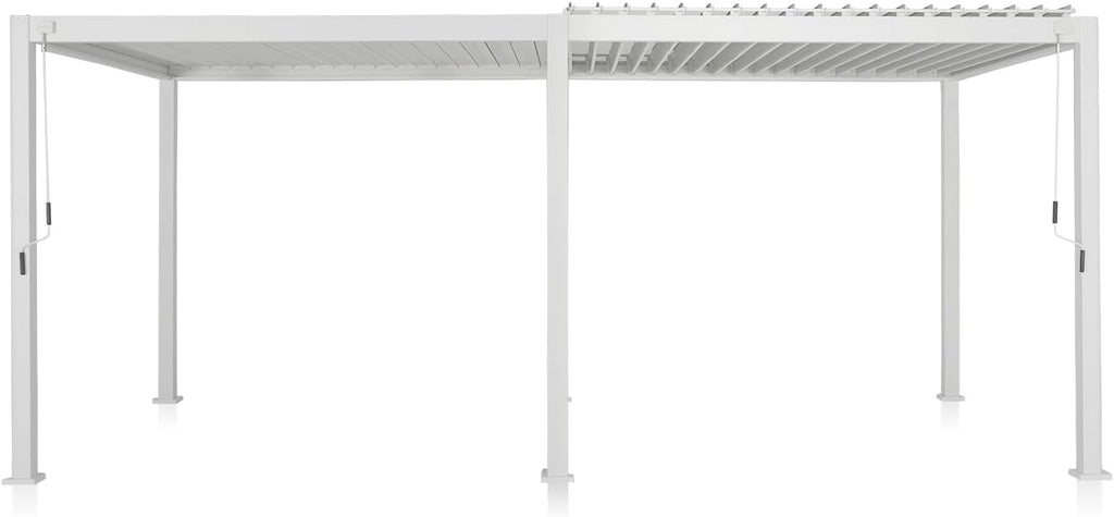 Mirador 111S Round Louvered Pergola Gazebo, 10Ft x 20Ft, Full Aluminum Frame, Adjustable Roof, Outdoor, Durable, White
