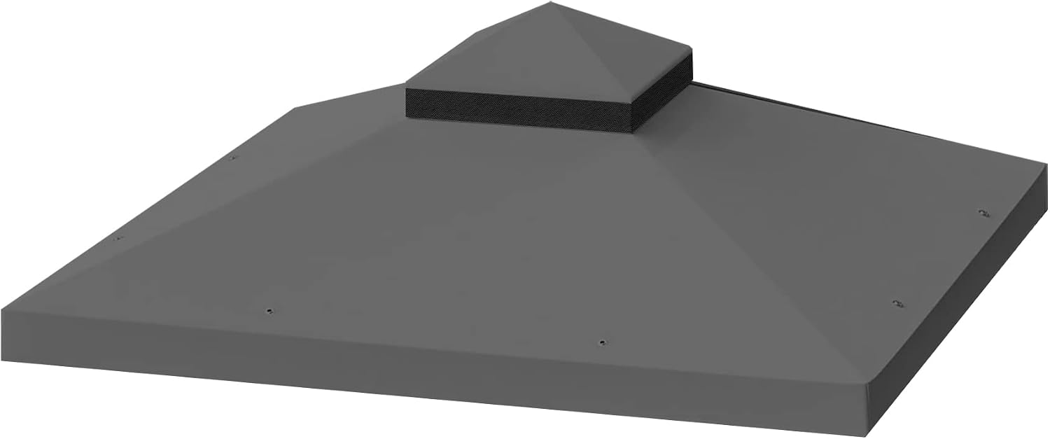 10x10 Ft Gazebo Canopy Replacement Cover, Double Tiered Gazebo Replacement Top (Grey)