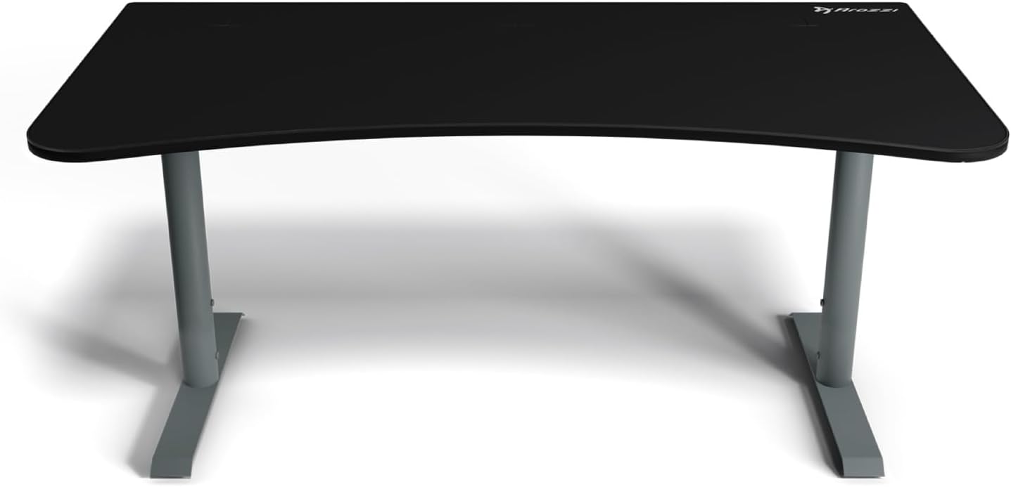 Arozzi Arena Ultrawide Curved Gaming and Office Desk with Full Surface Water Resistant Desk Mat with 3 Custom Monitor Mount Cut Outs and Under The Desk Cable Management Netting - Frozen Grey