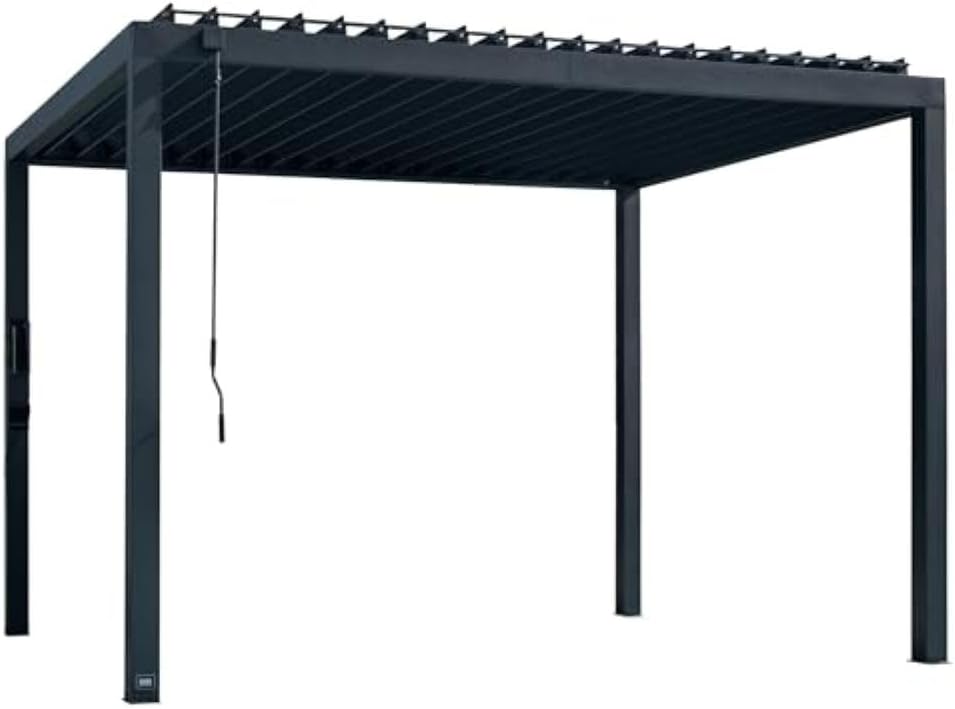 Backyard Discovery Sarasota 12' x 10' Galvanized Steel Louvered Pergola Kit with Adjustable Roof, Shade, Rain Protection, High-Wind Rating, Gutter System for Outdoor Patio, Garden, Deck, Entertaining