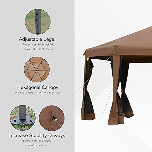 Outsunny 13' x 11' Hexagonal Pop Up Gazebo, Heavy Duty Outdoor Canopy Tent with 6 Mesh Sidewall Netting, 3-Level Adjustable Height and Strong Steel Frame, Gray