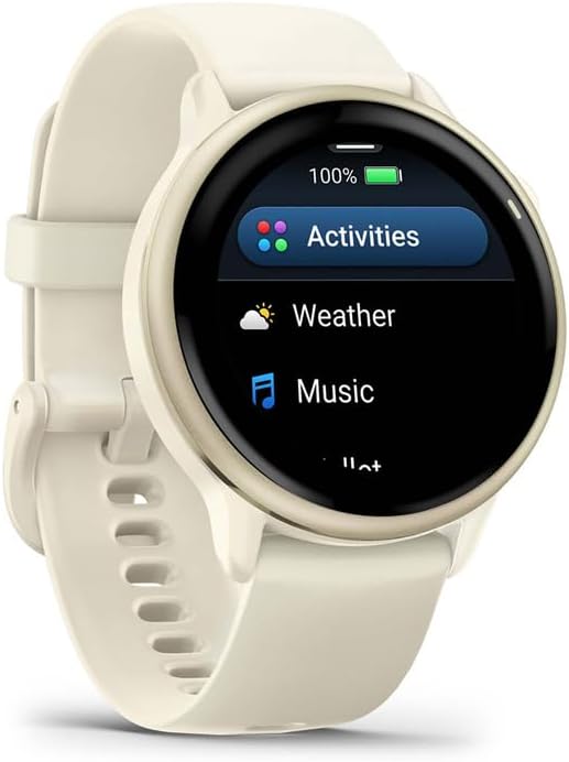 Garmin 010-02985-01 VIVOACTIVE 6 Health & Fitness GPS Smartwatch, Bone with Silicone Band Bundle with Deco Essentials Charging Dock, USB Type C Charger, Silicone Dust Covers & 2-Pack Screen Protector