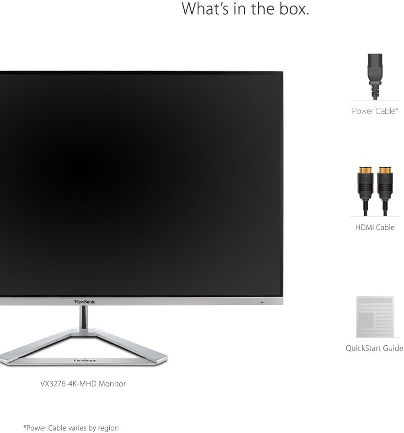 ViewSonic VX3276-4K-MHD 32 Inch 4K Monitor, IPS Display with HDR10 and Eye Care Technology for Ultimate Home and Office Entertainment, Ultra-Thin Bezels, DisplayPort, and HDMI Inputs