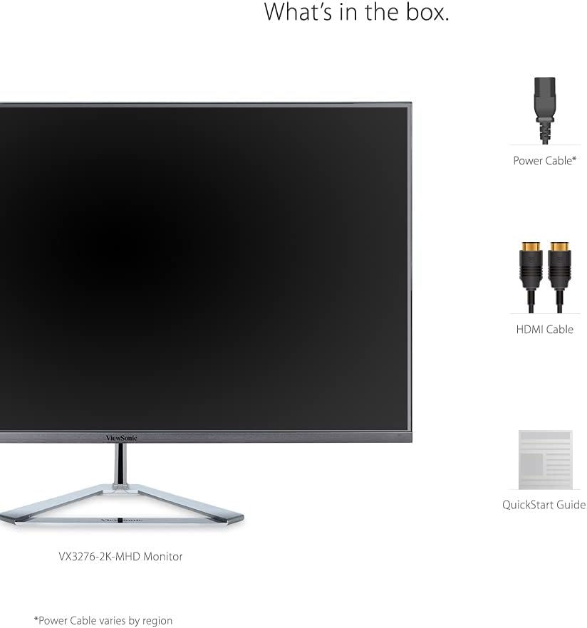 ViewSonic VX3276-2K-MHD 32 Inch 1440p Monitor, IPS with Screen Split Capability and Eye Care Technology for Home and Office Entertainment, Ultra-Thin Bezels, DisplayPort, and HDMI Inputs