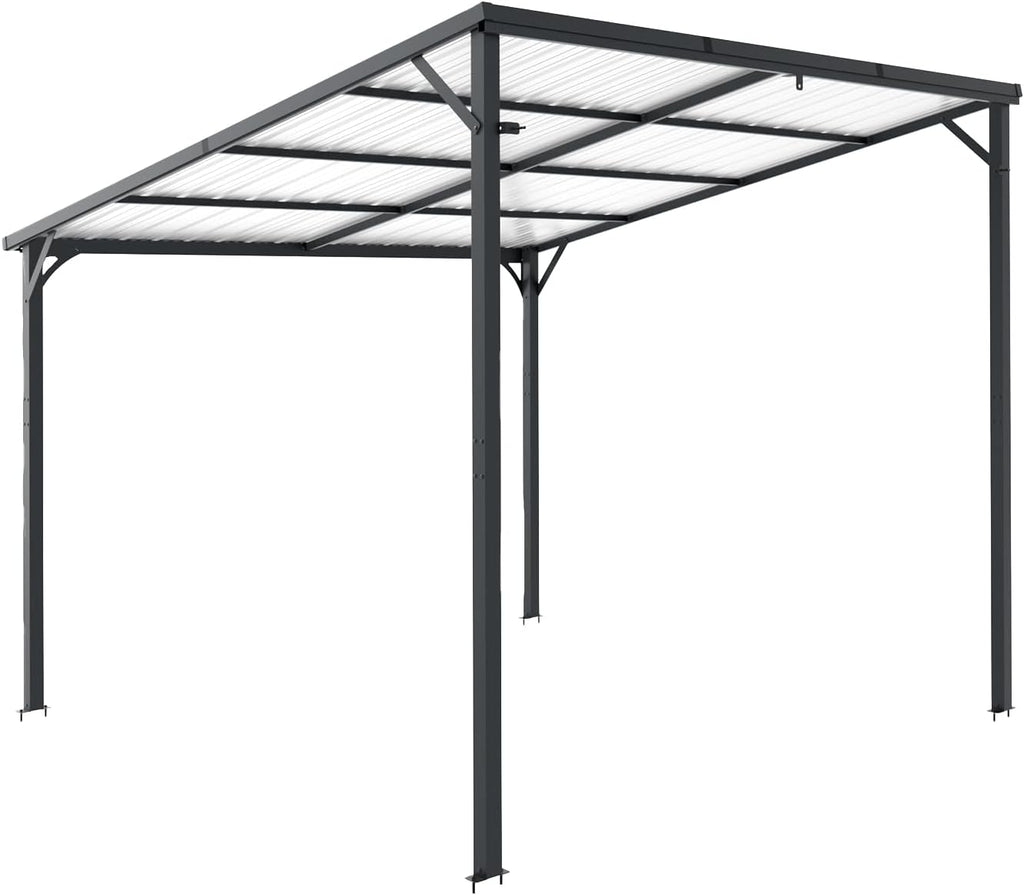 Patio Lean to Gazebo with Galvanized Steel Roof, 10x10 FT Outdoor Metal Wall-Mounted Pergola for Garden, Lawn, Poolside, Backyard Deck