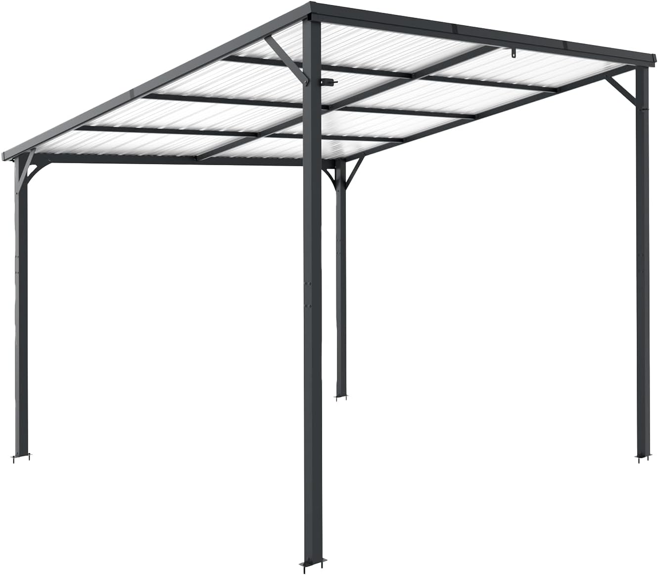 Patio Lean to Gazebo with Galvanized Steel Roof, 10x10 FT Outdoor Metal Wall-Mounted Pergola for Garden, Lawn, Poolside, Backyard Deck
