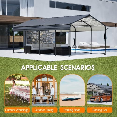 【LuckyNote】 12X20 FT Metal Carport, Outdoor Car Shelter All Weather, Heavy Duty Outdoor Galvanized Car Shelter for Car Boat Truck and SUVs Black,The Package Will be Shipped in 3 Separate parcels