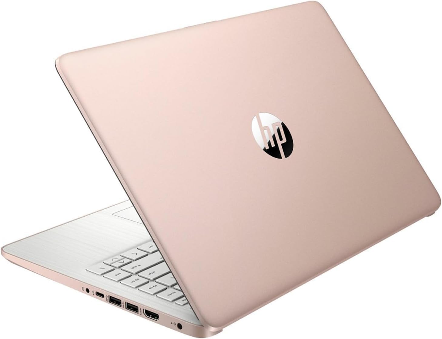 HP Essential Laptop, 14' HD Display, Intel Celeron N4120, 8GB RAM, 64GB eMMC, Webcam, HDMI, Wi-Fi, RJ-45, 1 Year Office 365, Windows 11 Home, Rose Gold