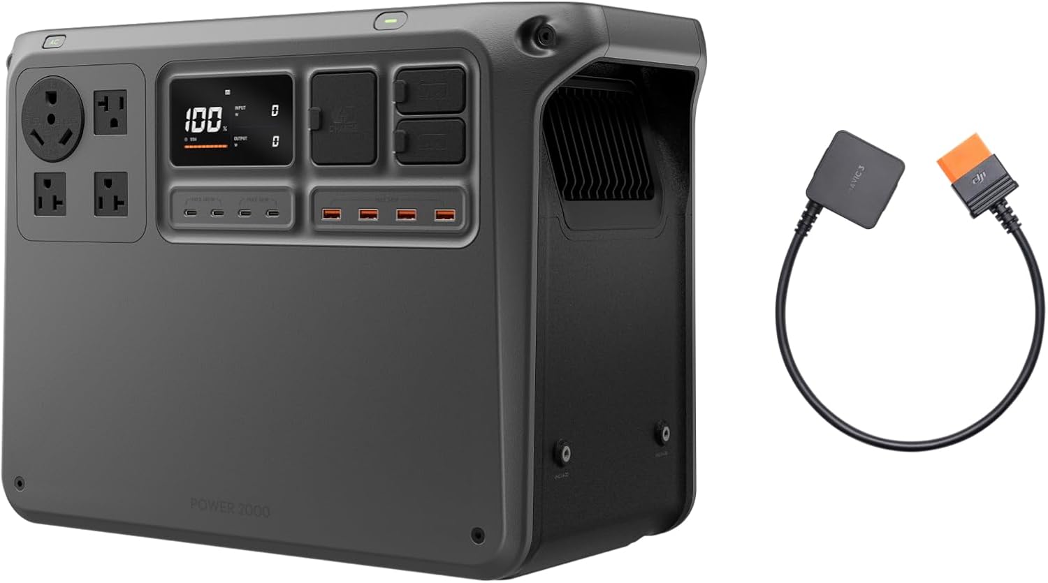 DJI Power 2000 Portable Power Station, SDC to Mavic 3 Cable, 2048Wh LFP Battery, Compact Size, 3000W Stable Output, Drone Ready in 30 Mins, Camping, Filmmaking, Flight Session