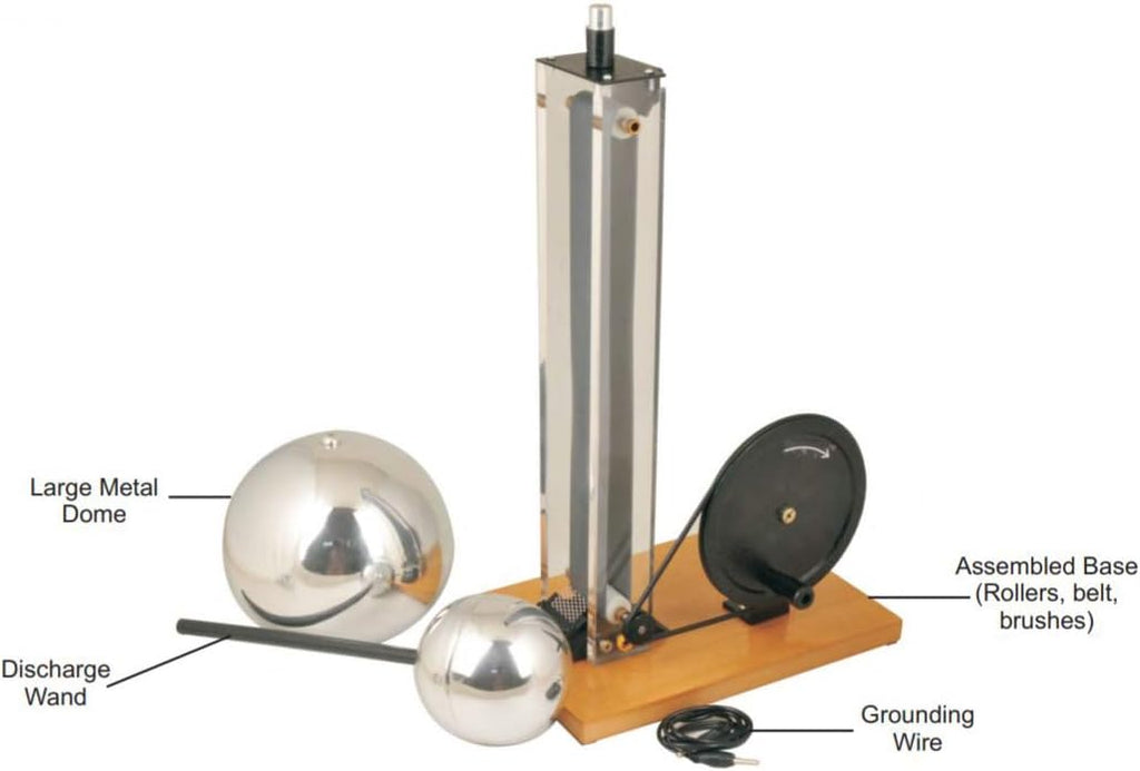 EISCO Hand Crank Van de Graaff Generator, up to 100kV - Static Electricity Generator, Hand Generator - 7.5' Dome, 4' Discharge Sphere, 22' Tall