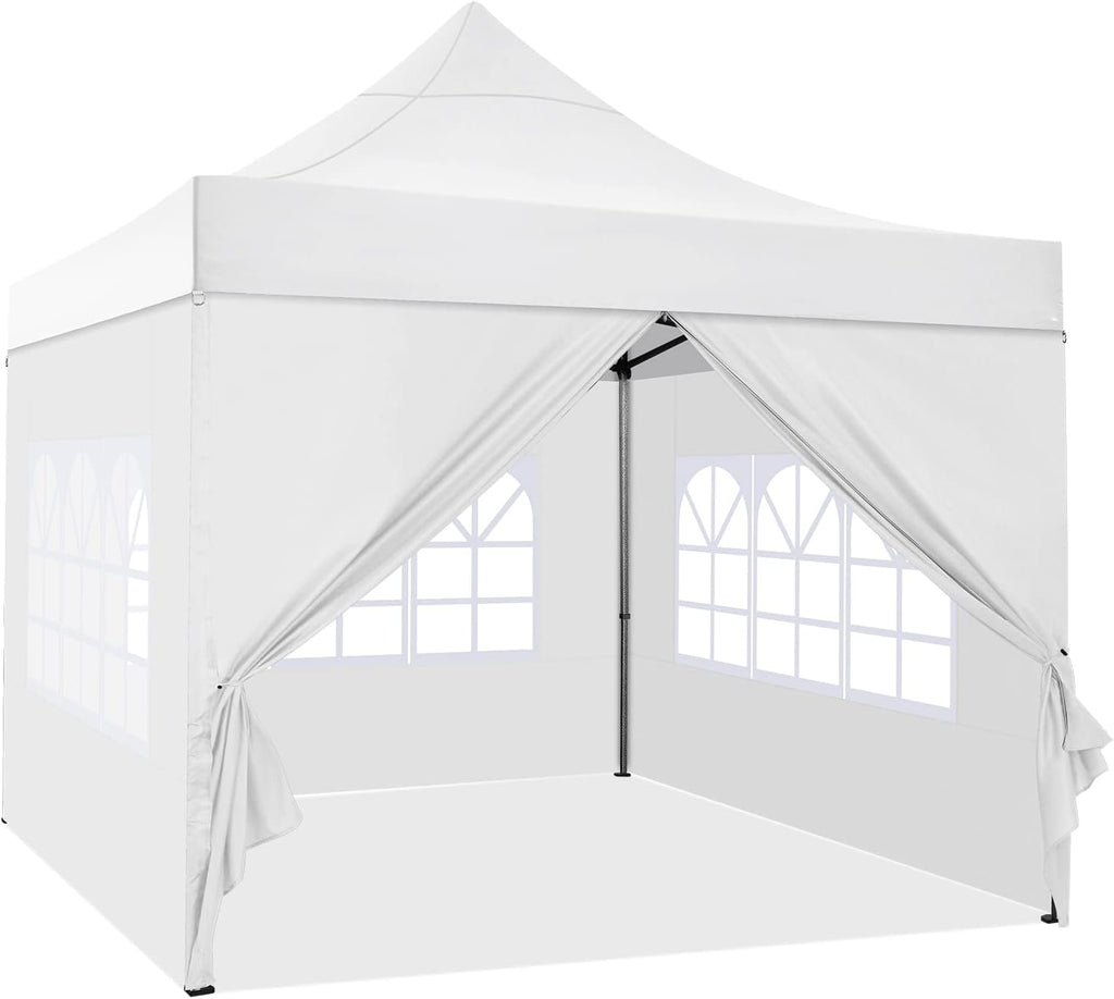 COBIZI 10x10 Pop Up Canopy Tent 10x10 Canopy with 4 Sidewalls Waterproof Heavy Duty Commercial Canopy Tent for Parties Outdoor Garden Gazebo, Carry Bag with Wheel(10x10ft, White)
