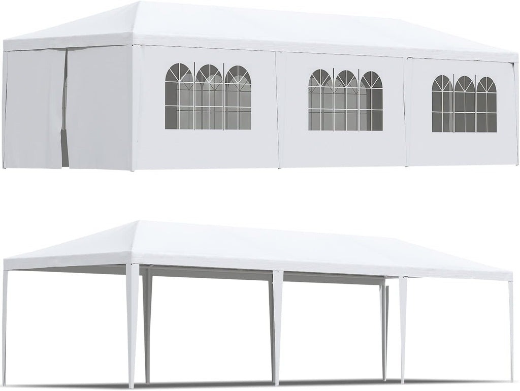 Greesum 10x30 Outdoor Canopy Tent, Patio Gazebo, for Party Wedding BBQ Events with 8 Side Removable Walls, Waterproof Canopies, White