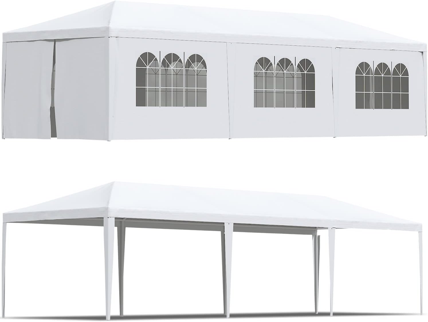 Greesum 10x30 Outdoor Canopy Tent, Patio Gazebo, for Party Wedding BBQ Events with 8 Side Removable Walls, Waterproof Canopies, White