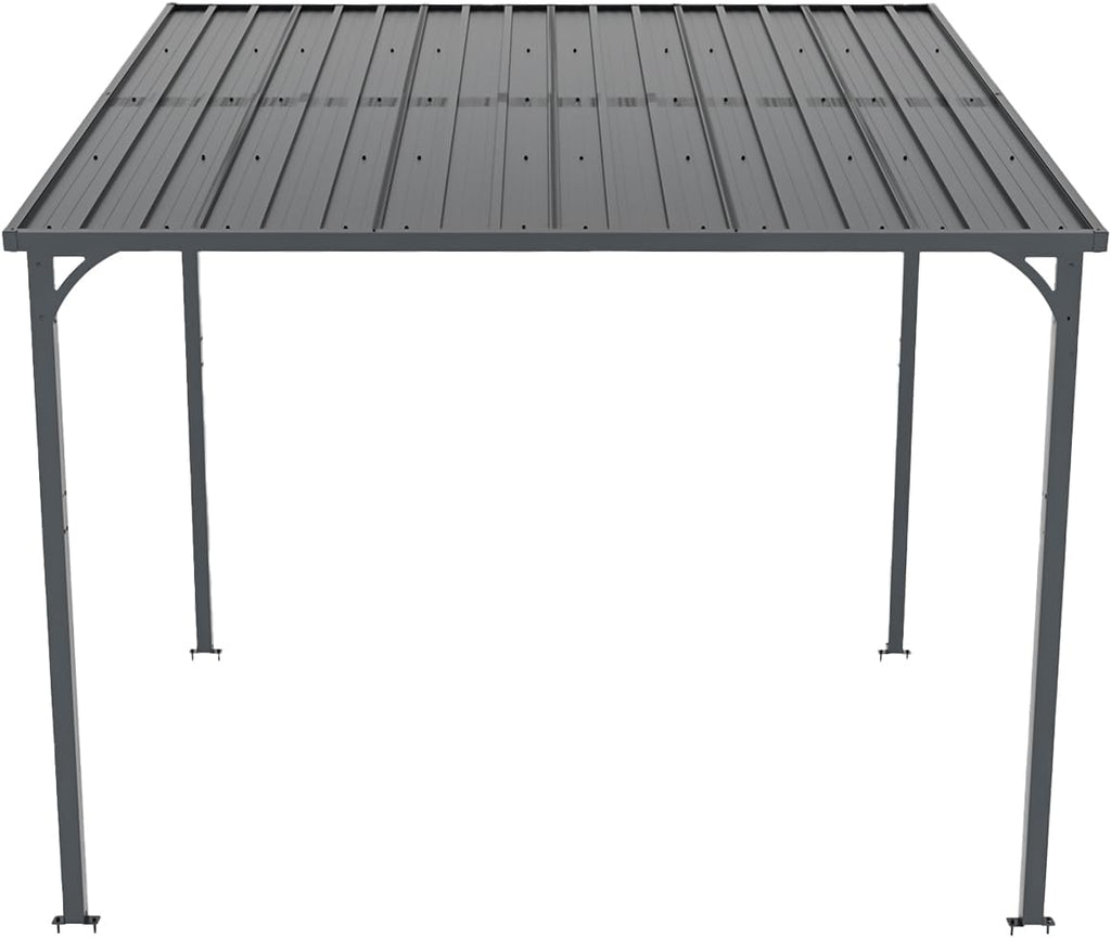 Patio Lean to Gazebo with Galvanized Steel Roof, 8x10 FT Outdoor Metal Wall-Mounted Pergola for Garden, Lawn, Poolside, Backyard Deck