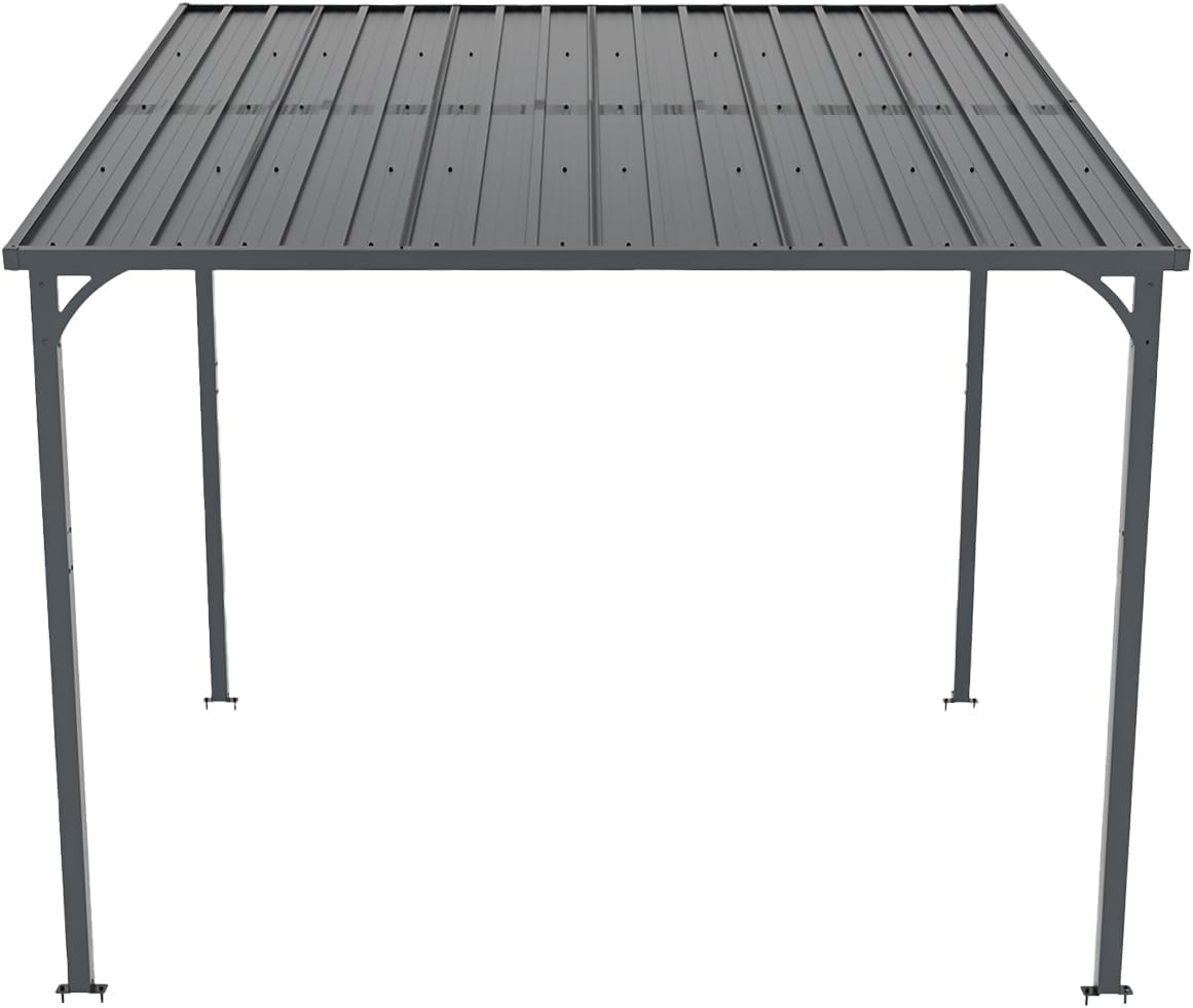 Patio Lean to Gazebo with Galvanized Steel Roof, 8x10 FT Outdoor Metal Wall-Mounted Pergola for Garden, Lawn, Poolside, Backyard Deck