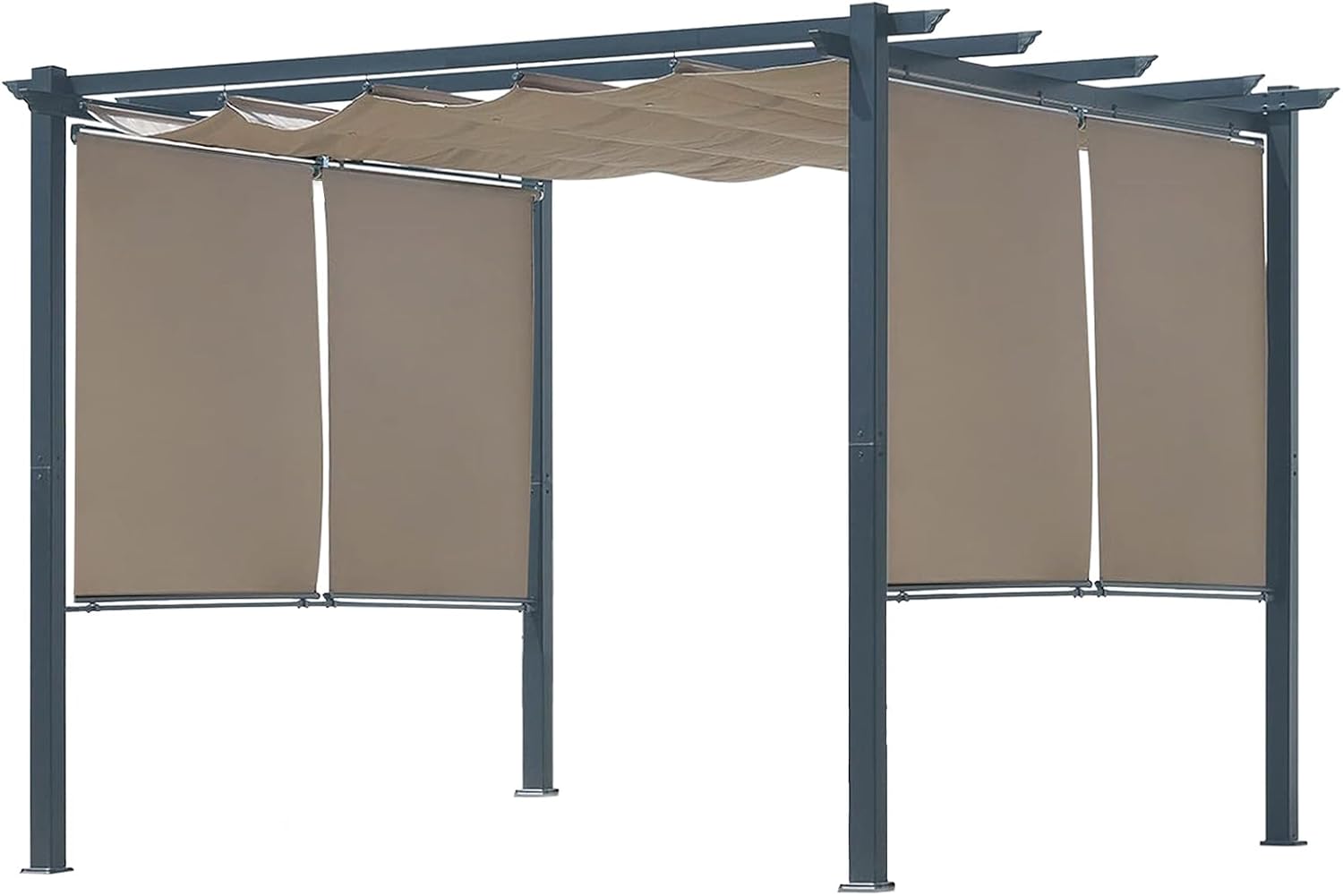 10 x 10 Ft Outdoor Aluminum Pergola, Retractable Canopy & 2 Sides Shades for Patio Backyard Garden Deck