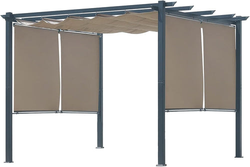 10 x 10 Ft Outdoor Aluminum Pergola, Retractable Canopy & 2 Sides Shades for Patio Backyard Garden Deck