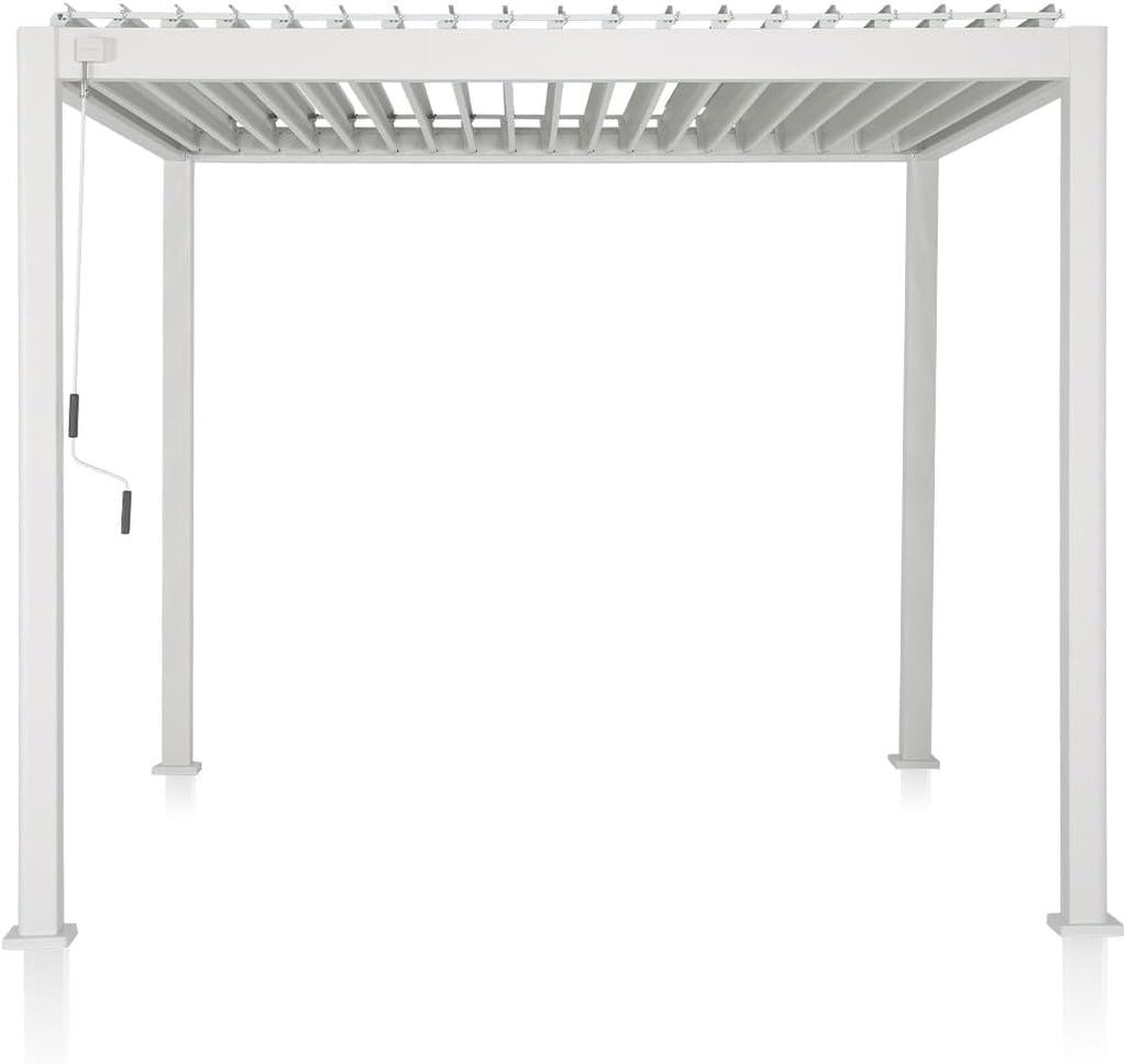 Mirador 111S Round Louvered Pergola Gazebo, 10Ft x 10Ft, Full Aluminum Frame, Adjustable Roof, Outdoor, Durable, White