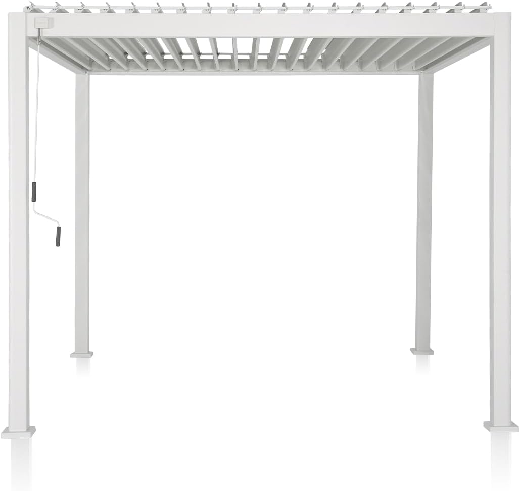 Mirador 111S Round Louvered Pergola Gazebo, 10Ft x 10Ft, Full Aluminum Frame, Adjustable Roof, Outdoor, Durable, White