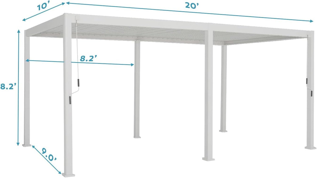 Mirador 111S Round Louvered Pergola Gazebo, 10Ft x 20Ft, Full Aluminum Frame, Adjustable Roof, Outdoor, Durable, White