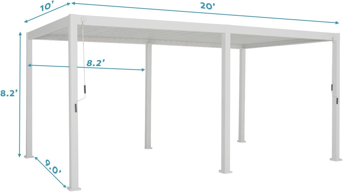 Mirador 111S Round Louvered Pergola Gazebo, 10Ft x 20Ft, Full Aluminum Frame, Adjustable Roof, Outdoor, Durable, White