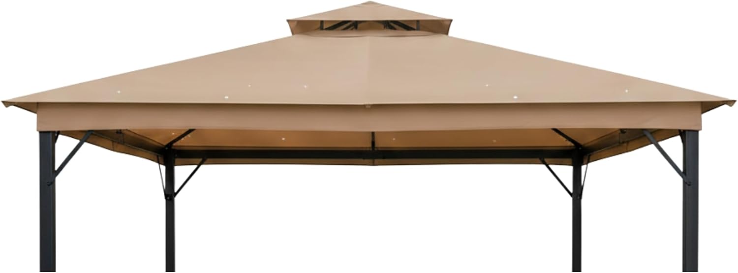 Garden Winds Reinforced RipLock 350 Replacement Canopy Top Cover Compatible with Laurel Canyon 10' x 10' Gazebo Models HD-GAZ2137, GAZ2137 - Beige
