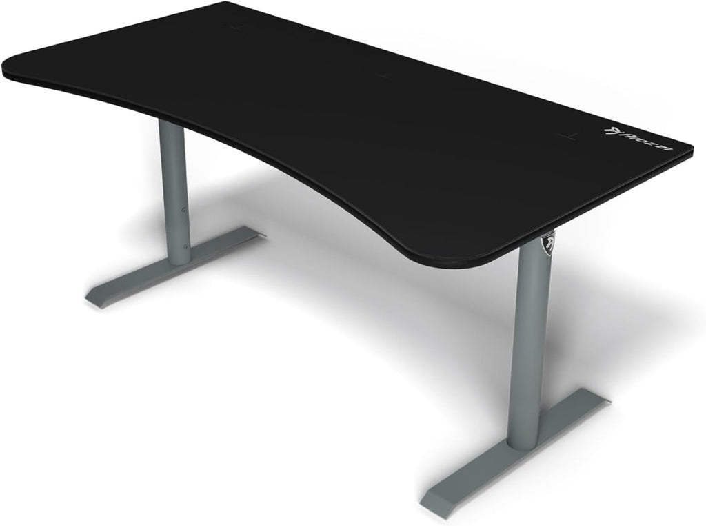 Arozzi Arena Ultrawide Curved Gaming and Office Desk with Full Surface Water Resistant Desk Mat with 3 Custom Monitor Mount Cut Outs and Under The Desk Cable Management Netting - Frozen Grey