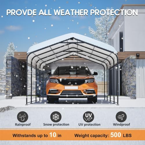 【LuckyNote】 12X20 FT Metal Carport, Outdoor Car Shelter All Weather, Heavy Duty Outdoor Galvanized Car Shelter for Car Boat Truck and SUVs Black,The Package Will be Shipped in 3 Separate parcels