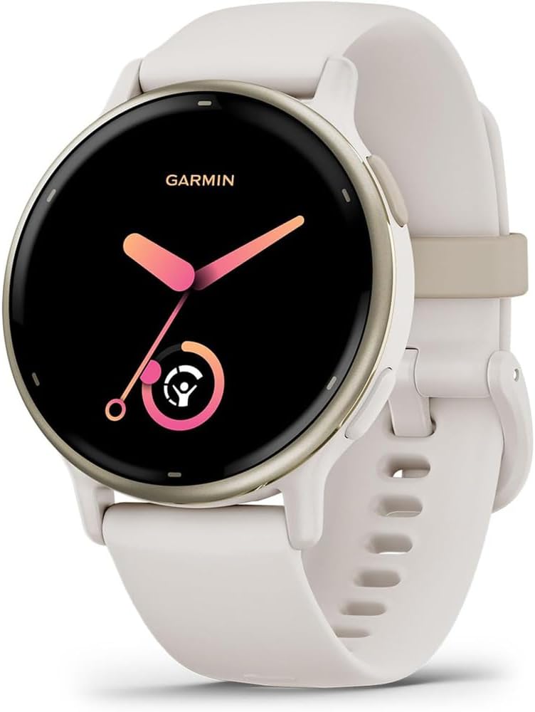 Garmin 010-02862-11 Vivoactive 5 Fitness Smartwatch, Ivory Bundle with Workout Cooling Sport Towel and Deco Essentials Wearable Commuter Front and Rear Safety Light