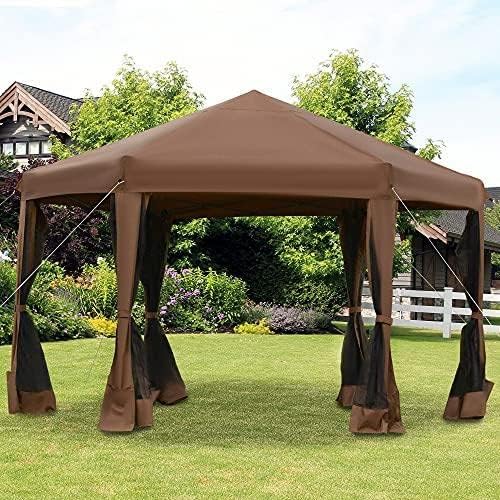 Outsunny 13' x 11' Hexagonal Pop Up Gazebo, Heavy Duty Outdoor Canopy Tent with 6 Mesh Sidewall Netting, 3-Level Adjustable Height and Strong Steel Frame, Gray