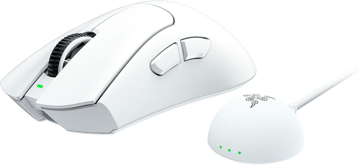 Razer DeathAdder V4 Pro Wireless Gaming Mouse: 57g Lightweight - HyperSpeed Wireless Gen-2 - Optical Scroll Wheel - Optical Switches Gen-4 - Focus Pro 45K Sensor Gen-2 - Up to 150 Hr Battery - White
