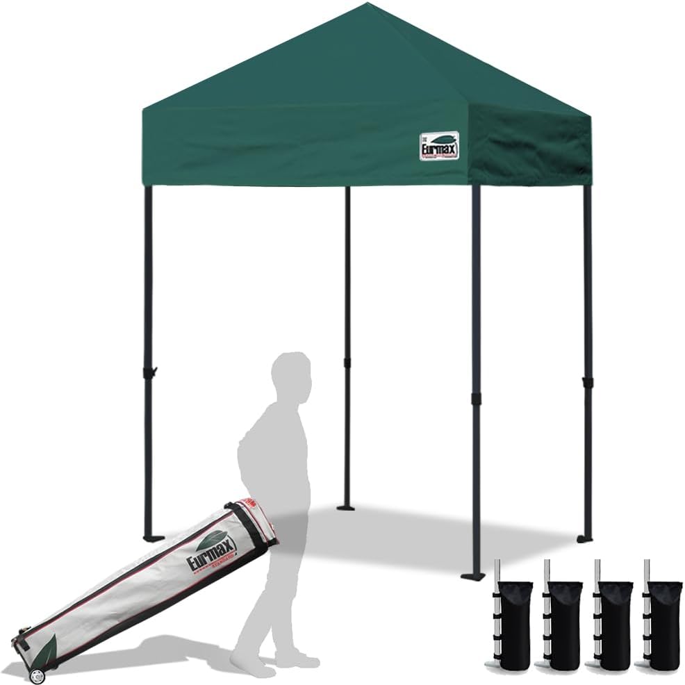 Eurmax USA 5x5ft Pop Up Canopy, Commercial Instant Tent for Outdoor Events, Patented No-Tip Rolling Storage Bag with 4 Sandbags, UV & Water Resistant, Heavy Duty Portable Shelter Gazebo,Forest Green