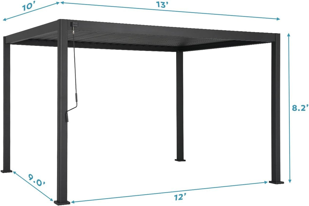 MIRADOR 111S Round 10'x13' Louvered Pergola with 10FT Shade Screen for Outdoor Deck Lawn Garden Backyard Patio Porch，Charcoal