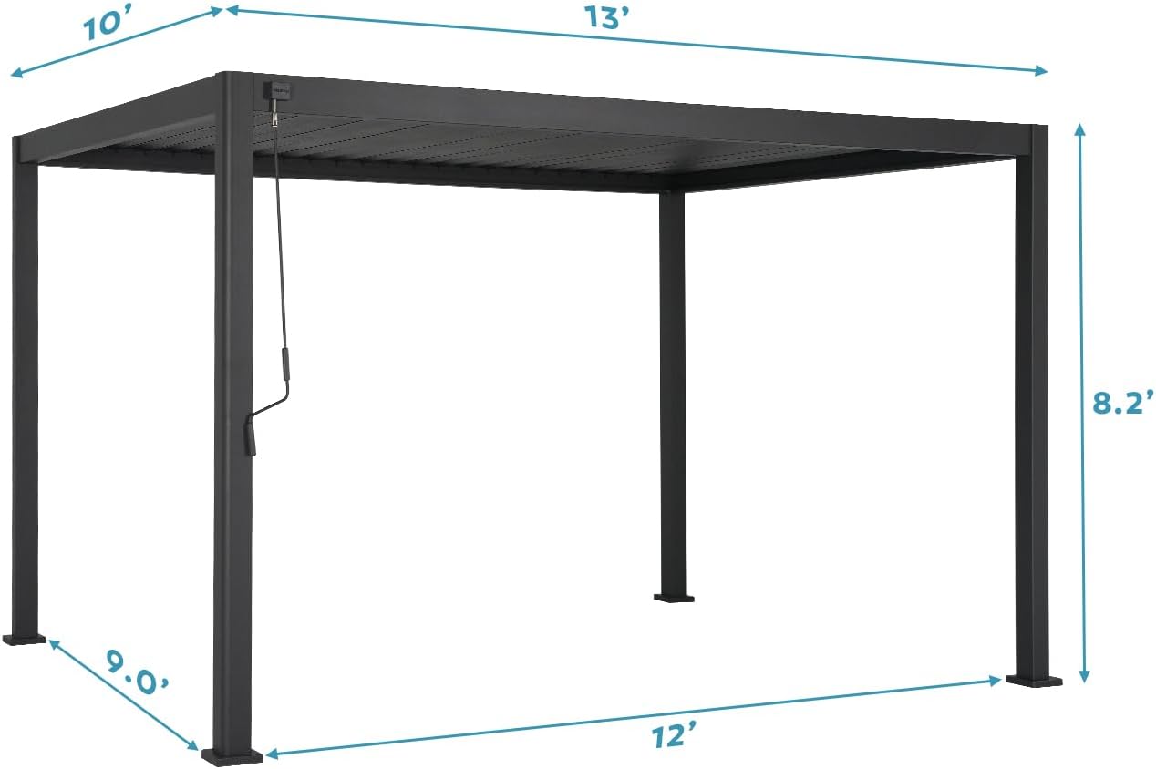 Mirador 111S Round Louvered Pergola Gazebo, 10Ft x 13Ft, Full Aluminum Frame, Adjustable Roof, Outdoor, Durable, Charcoal