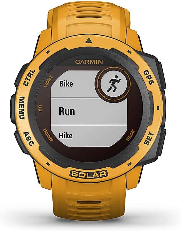 Garmin Instinct Solar, Solar-Powered Rugged Outdoor Smartwatch, Built-in Sports Apps and Health Monitoring, Sunburst Yellow (Renewed)