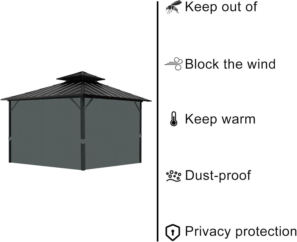 Gazebo Universal Replacement Privacy Curtain, 12'X12' Gazebo Curtains Outdoor Waterproof, 4-Panels Sidewall with Zipper for Patio, Garden and Backyard (Only Curtains, 12'X12', Grey)