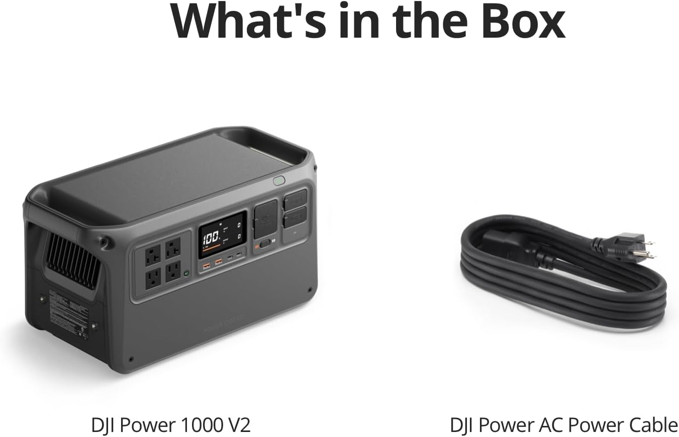 DJI Power 1000 V2 Portable Power Station, 1024Wh LFP Battery, Compact Size, 2600W Stable Output, 0-80% Recharge in 37 Mins, Electric Generator for Home, Camping, RVs, Off-Grid