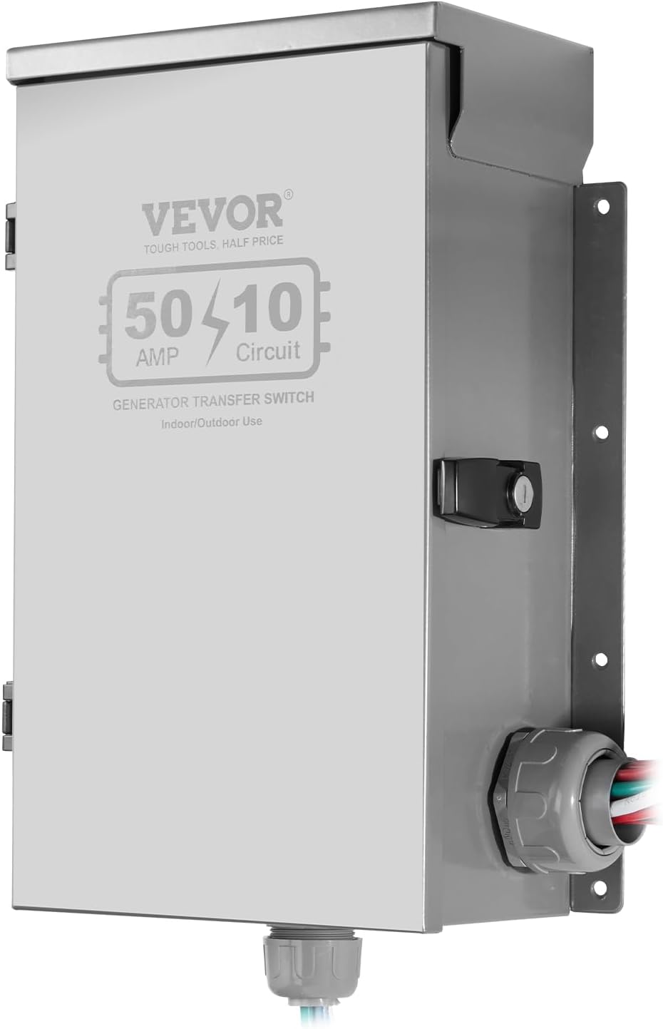 VEVOR Manual Transfer, 50-Amp 10-Circuit, Prewired Generator Transfer Kit with CS6375 Plug Power Inlet Box, Double-Throw, NEMA 3R, Mechanical Watt Meter, for 12500W Generators