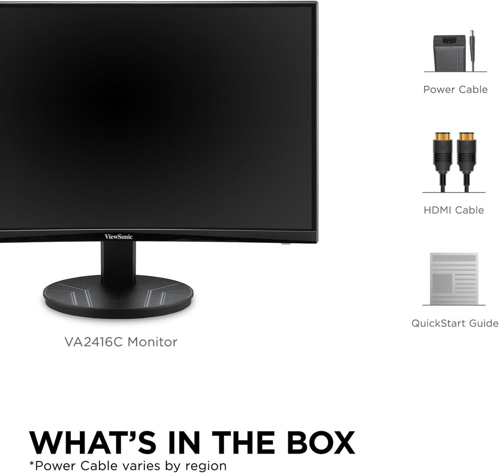 ViewSonic VA2416C 24 Inch 1080p Curved Monitor, Frameless Design with Variable Refresh Rate for Home Entertainment, HDMI, and DisplayPort Inputs