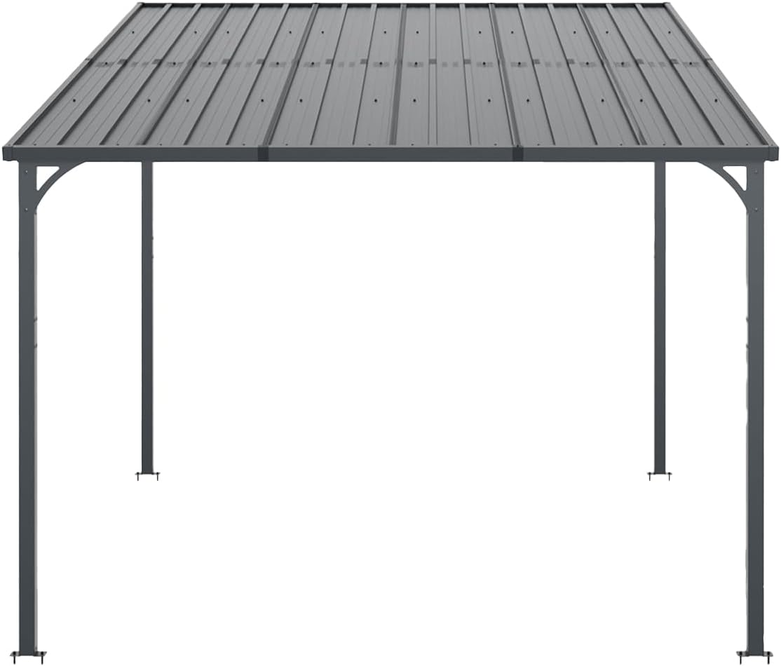 Patio Lean to Gazebo with Galvanized Steel Roof, 10x10 FT Outdoor Metal Wall-Mounted Pergola for Garden, Lawn, Poolside, Backyard Deck