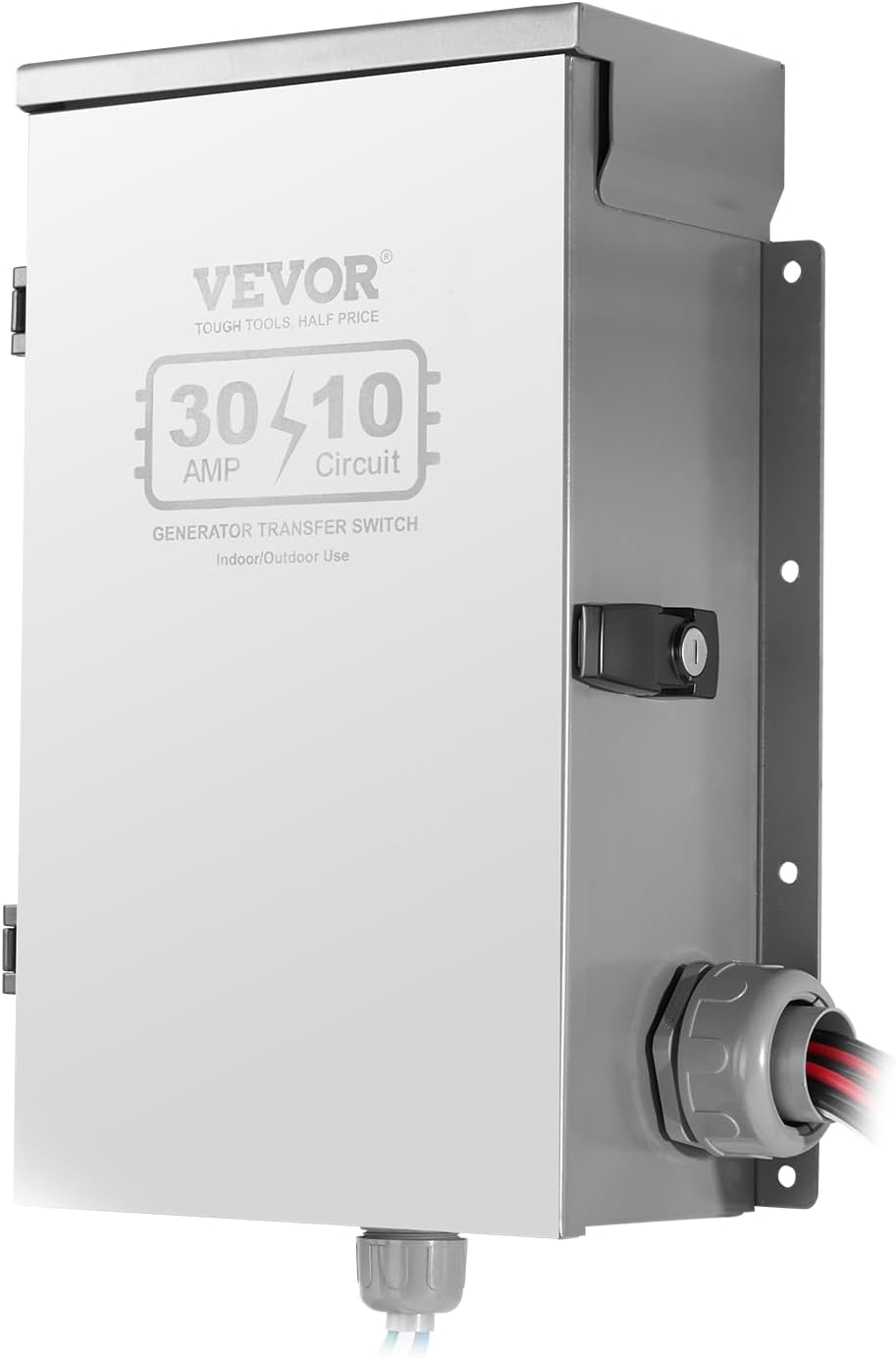 VEVOR Manual Transfer, 30-Amp 10-Circuit, Prewired Generator Transfer Kit with NEMA L14-30P Power Inlet Box, Double-Throw, NEMA 3R, Mechanical Watt Meter, for 7500W Generators