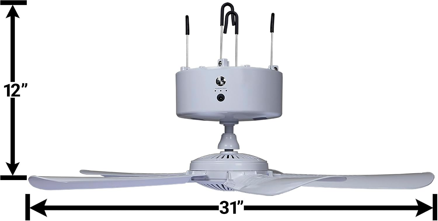 CB305 Large 31' Rechargeable Ceiling Fan for Canopies, Gazebos, Pergolas, Workshops & More. 6-Hour Run Time, Portable with Travel Case, Remote Control (Navy)