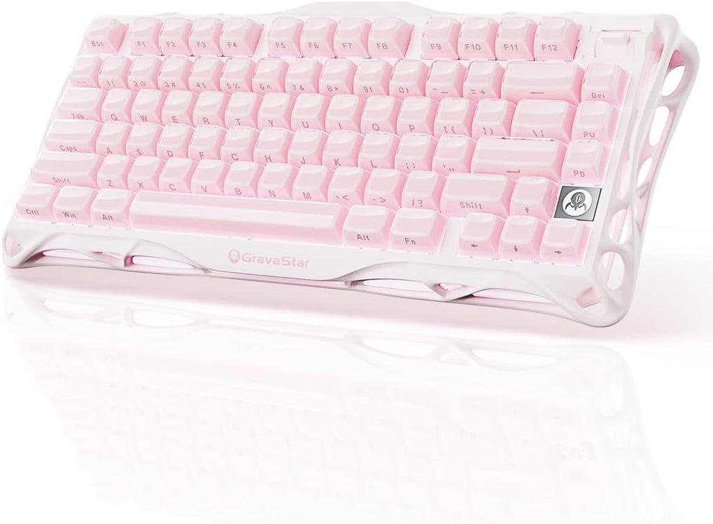GravaStar Mercury K1 75% Pink Wireless Keyboard, Aluminum Alloy Exoskeleton Design Mechanical Gaming Keyboard, Gasket Hot-Swap Socket, Linear Switches, RGB Backlit